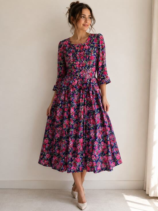 Lanz Originals Dresses & Skirts - Lanz Originals 80s Pink Floral Maxi Dress Cottage Prairie Grandma Garden Party S